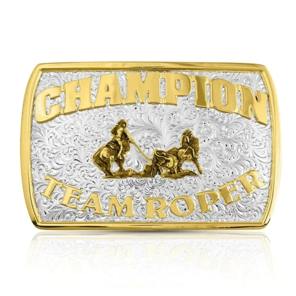 Montana Silversmiths Fine Silver Champion Team Roper Belt Buckle NEW Retail $130 - Picture 1 of 9